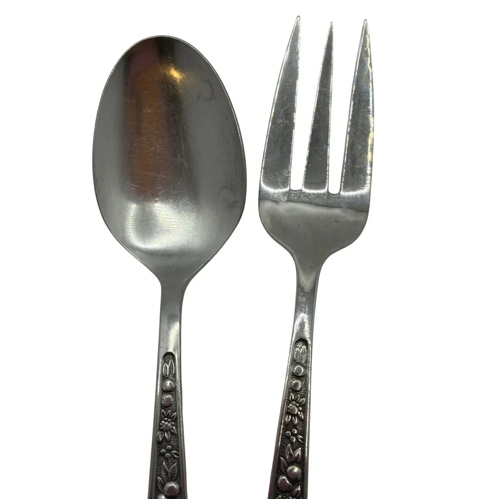 Pageant Stainless Japan Harvest Serving Set Ladle Spoon Meat Fork 3pc Floral